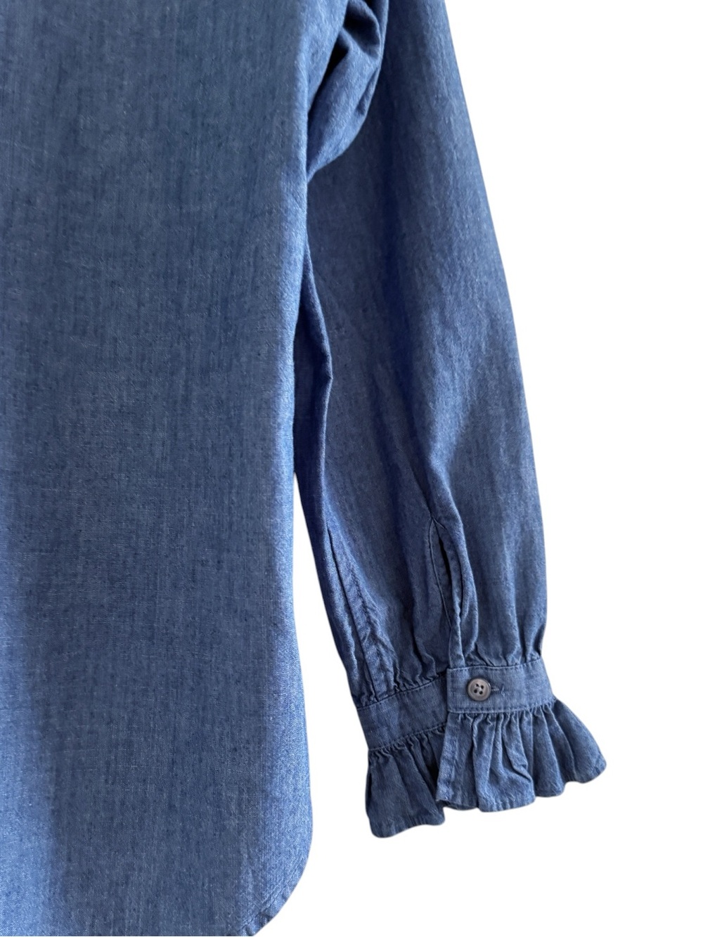 J. CREW Classic Chambray Ruffle Button Front Shirt Size 6 - Picture 7 of 11